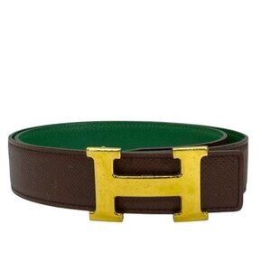 Hermes Constance Belt Accessories Small Leather Brown Green Marked